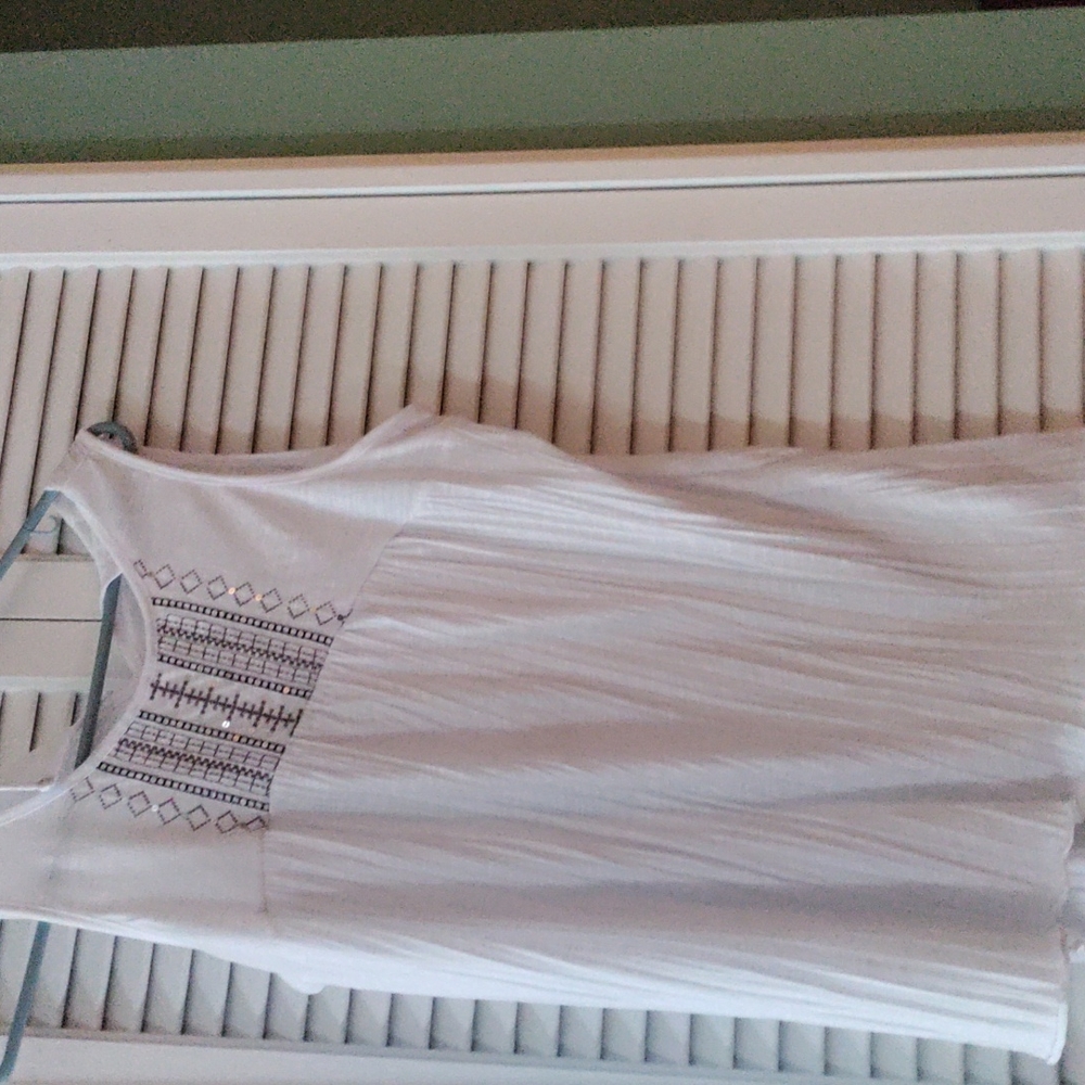 White sheer material embroidered top with sparkle large